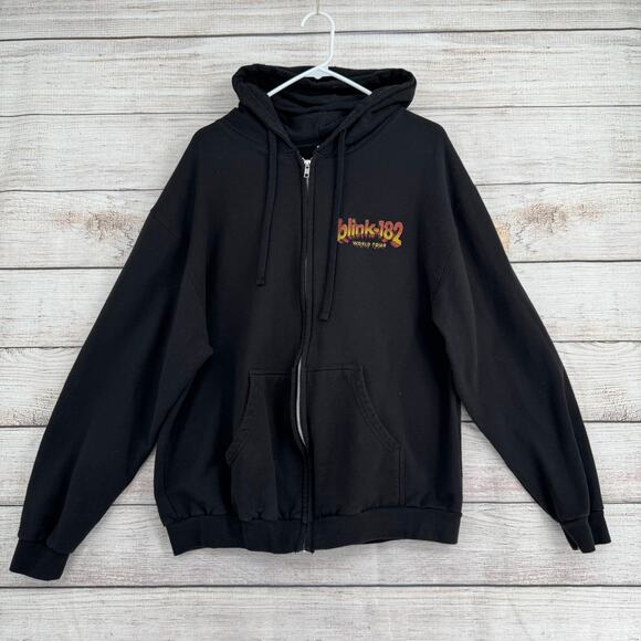 Blink-182 2023-2024 World Tour Full Zip Hoodie Sweatshirt Mens Large Black - Picture 2 of 10